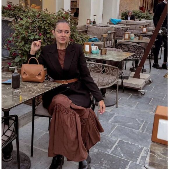 Zara Openwork Cotton Embroidered Brown Dress New - Picture 5 of 8